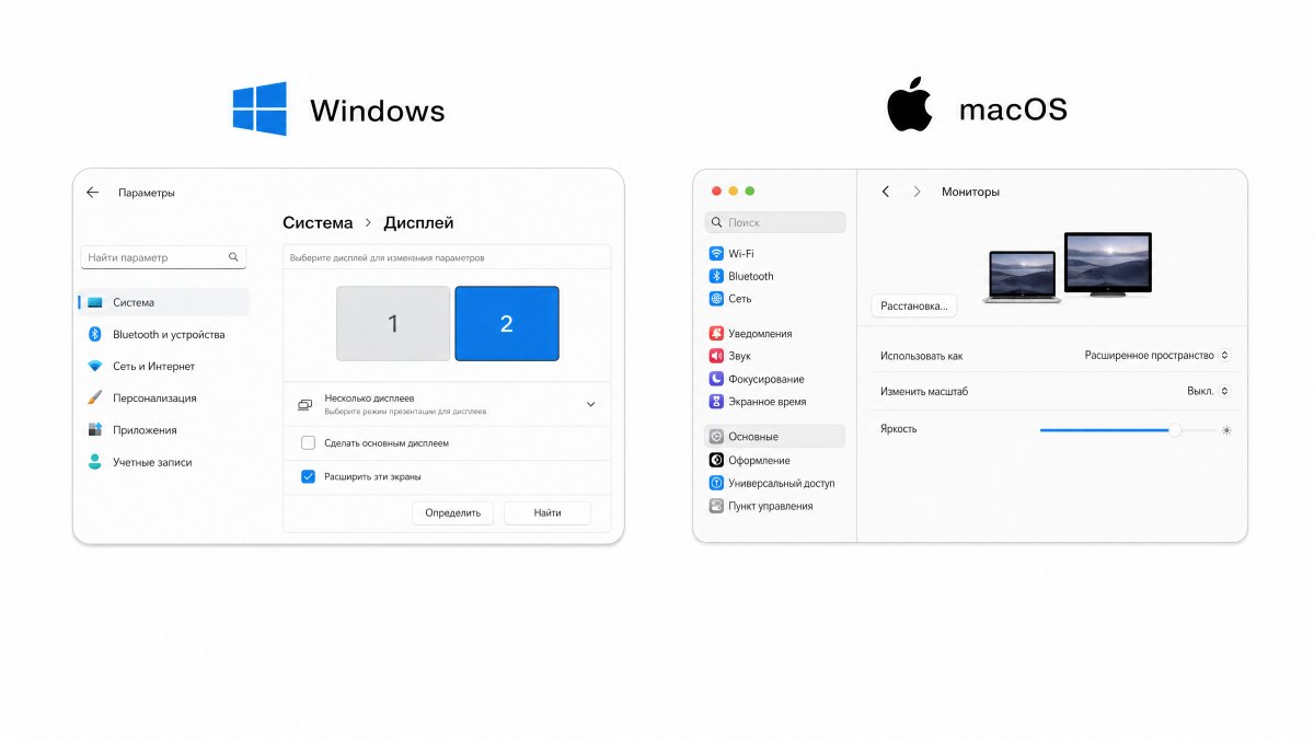 Системные настройки Windows и macOS
