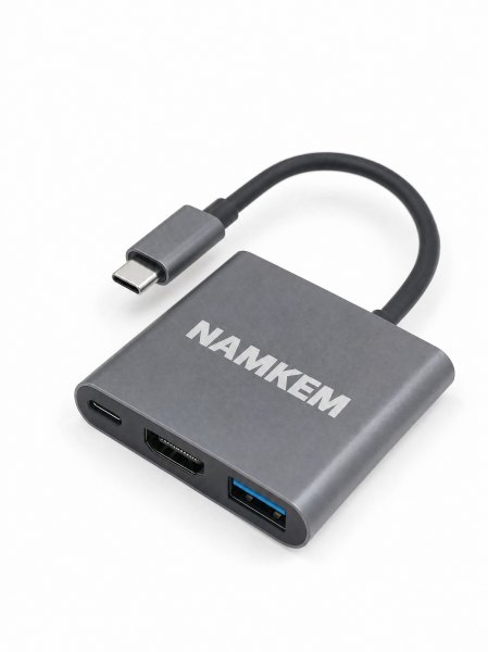 USB-хаб 3-в-1 Type-C NAMKEM — переходник на HDMI 4K, USB 3.0, Type-C PD для MacBook (алюминий)